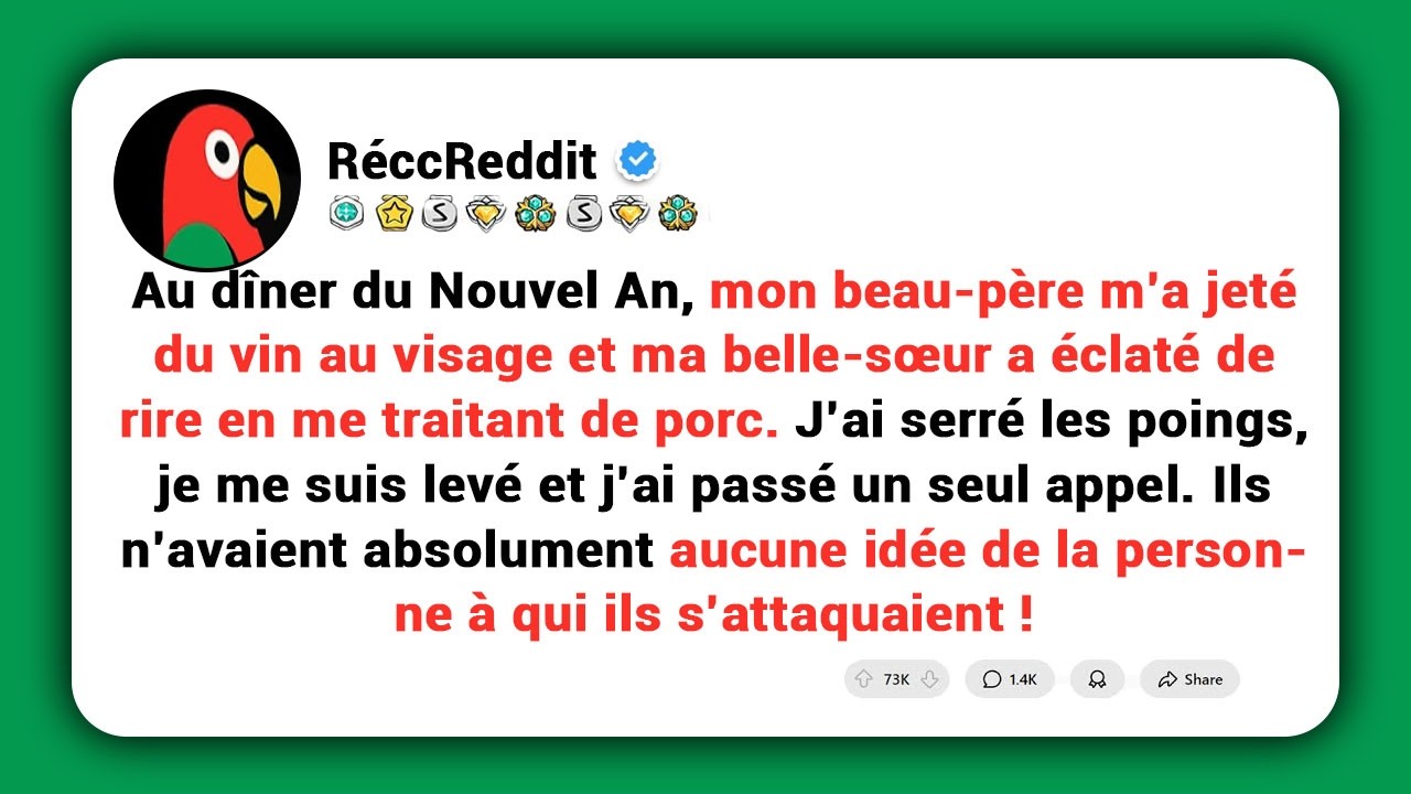 Au dîner du Nouvel An, le père de ma femme m’a jeté du vin au visage, alors j’ai passé un appel et…
