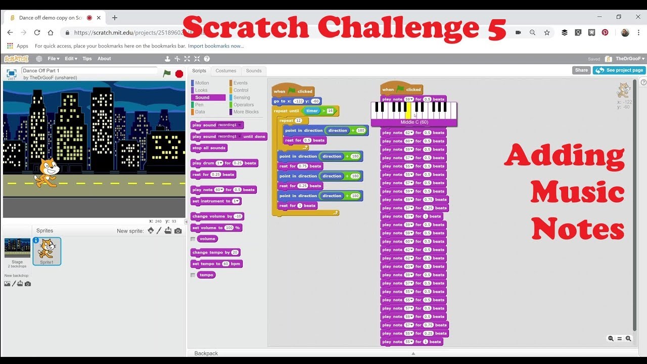 Adding Music Notes - Scratch Challenge 5 - Dance Off - YouTube