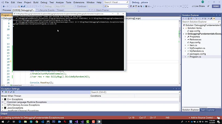 Debug & Catch Exceptions in Visual Studio 2019