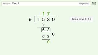 Long Division Problem 1530/9: Step-by-Step Video Solution