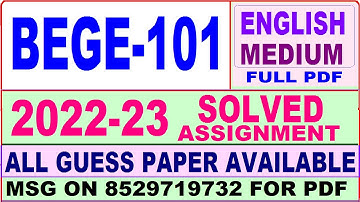 bege 101 solved assignment 2022-23 / bege 101 solved assignment in English / ignou ba solved