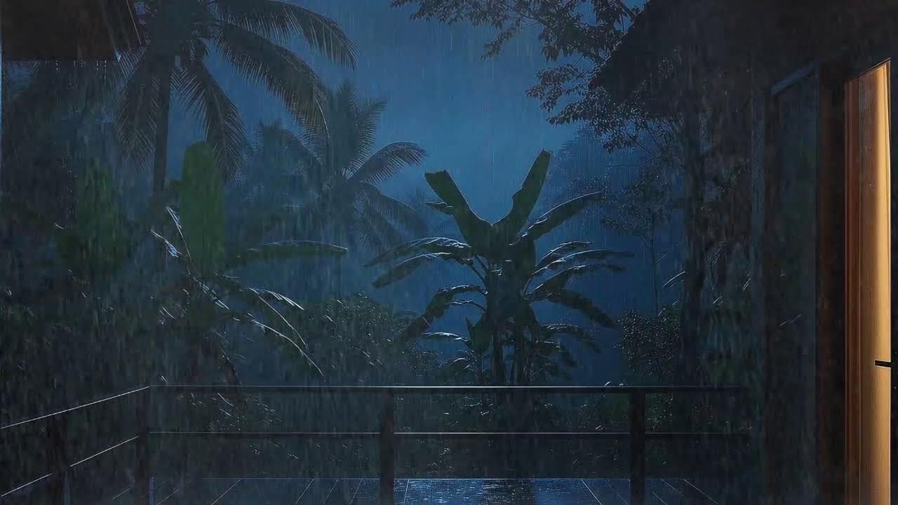 Drift to Sleep with Steady Rain Sounds and Soft Rumble at Forest Cabin Terrace 🌧️