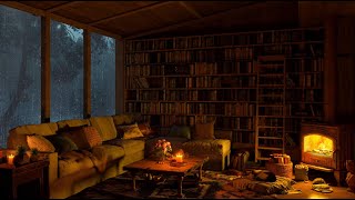 Jazz Relaxing Music 🌧️ Smooth Jazz, Rain & Fireplace Sounds in Cozy Reading Nook on A Rainy Day