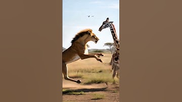 The lion attempted to attack the giraffe but failed, and instead, it got beaten by the giraffe