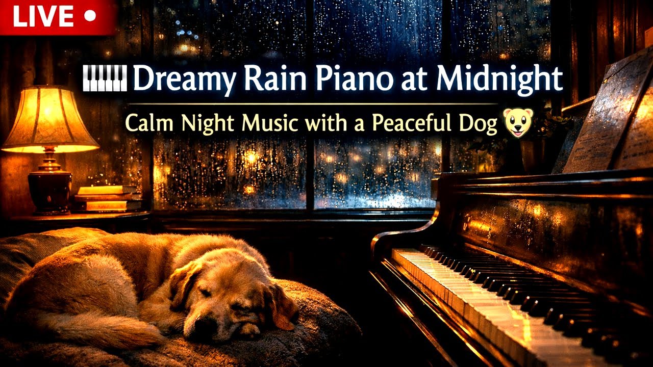 Late Night Rain Piano 🌙 Emotional Healing with a Sleeping Dog