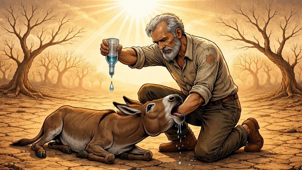 DIOS respondió con un MILAGRO cuando dio sus últimas gotas de AGUA a un Burro. La FE curó la sequía.