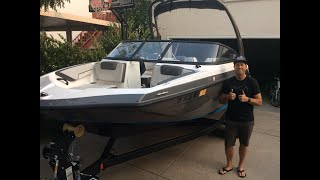 2021 Yamaha AR190 Jet Boat Moved Into and Out of Garage by Hand   Wakeboard Tower Setup and Takedown