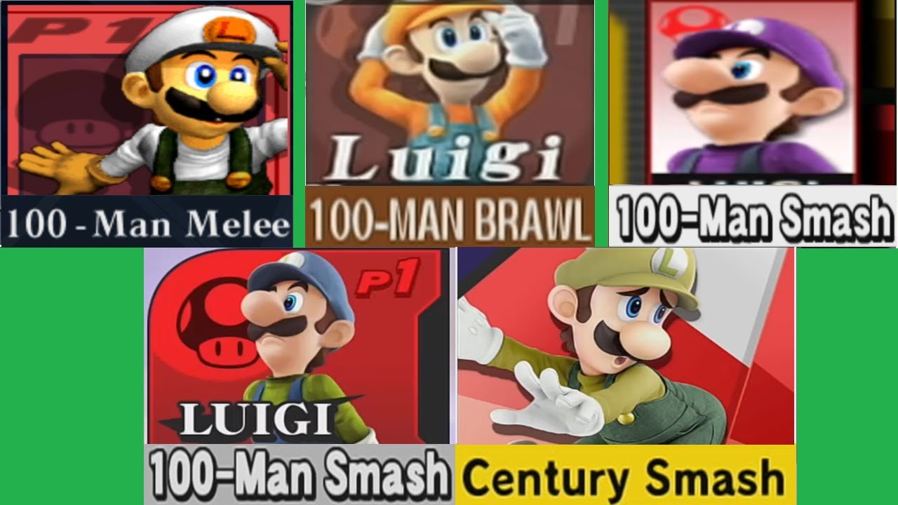 All Super Smash Bros. 100-Man Smash (Melee to Ultimate) with Luigi