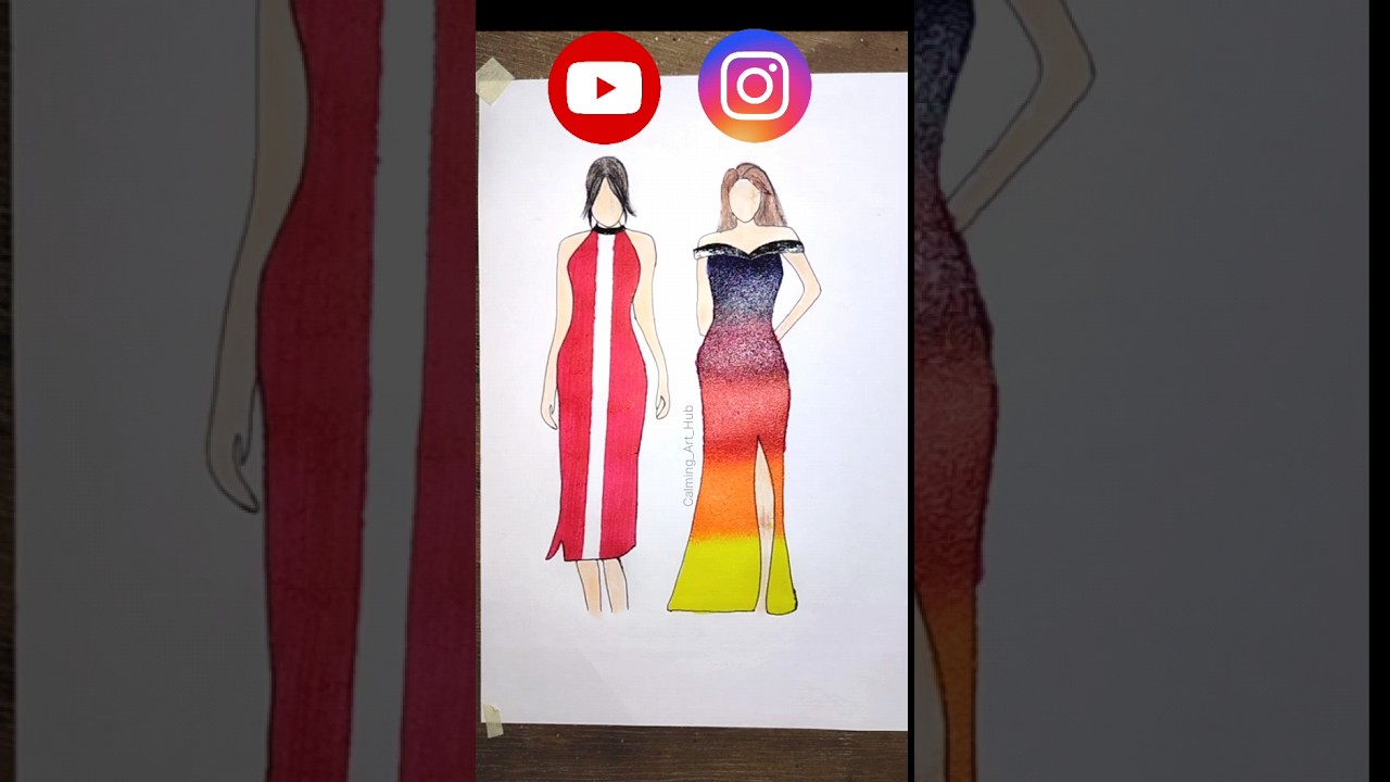Youtube vs Instagram dress design #creativesatisfyingart #fashionart