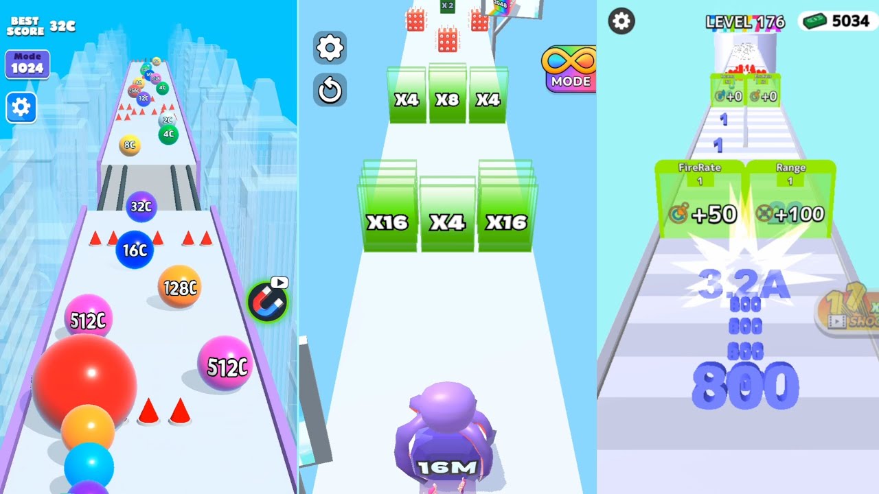 2048 Runner Games Comparison | Jelly Run 2048 vs Ball Run vs Number Run Gameplay