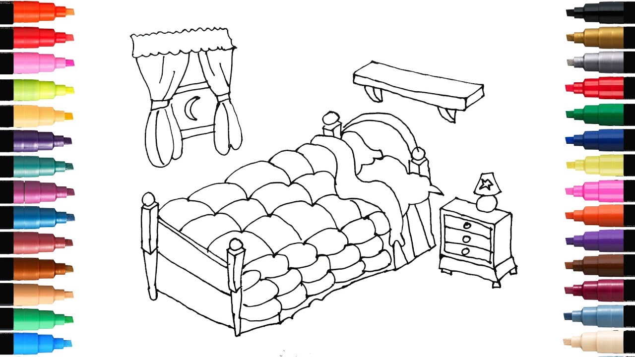 How to Draw Bedroom for Kids | Learn Colors with Bedroom Coloring Page | How to Coloring Bedroom