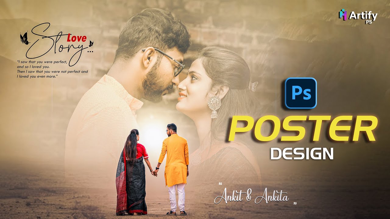 Romantic Couple Poster Design in Photoshop  |  Pre Wedding Poster Design  |  