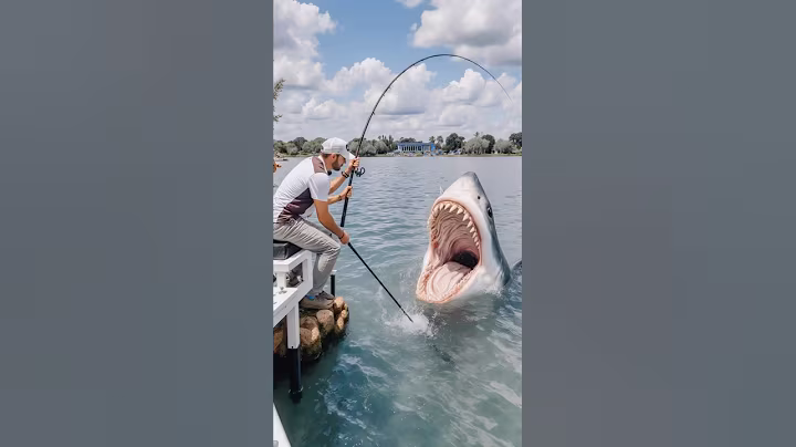 POV: A fisherman is surprised by this huge...Shark #fishing #deepseafishing #ai #pov #shark #scary