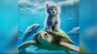 the story of a kitten and a turtle in the sea# cute cats # funny cats # cat