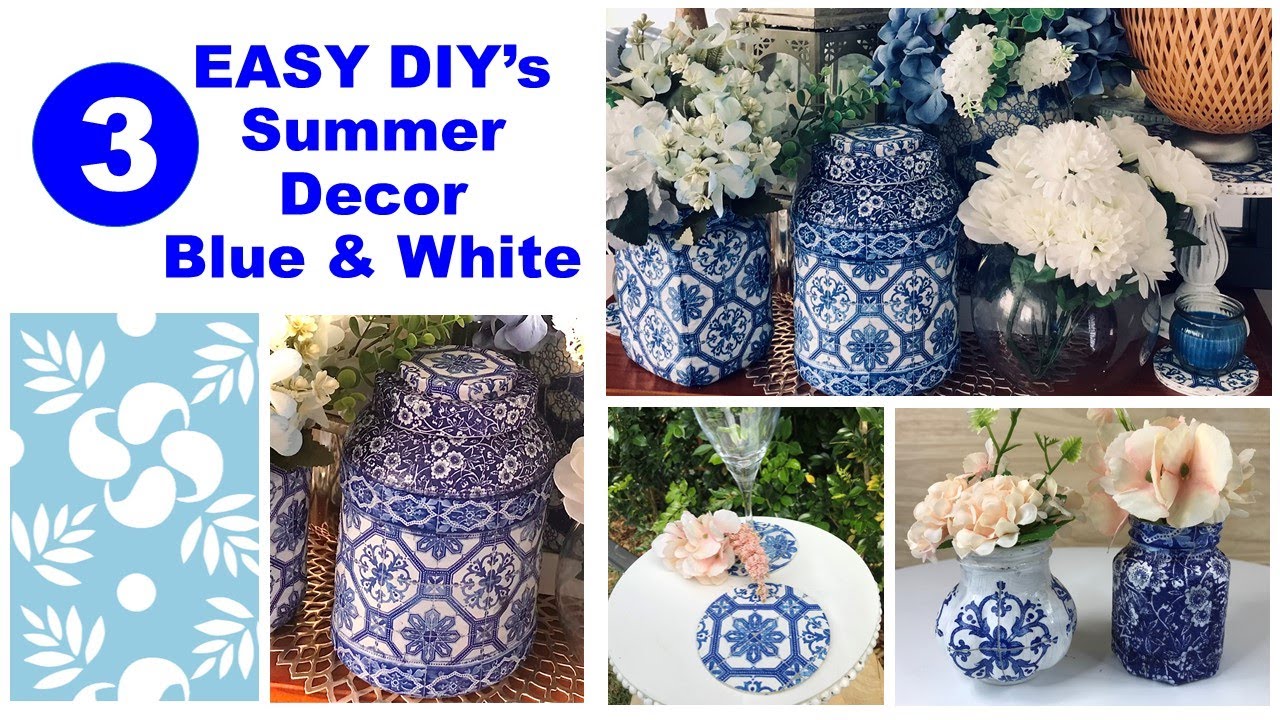 HOW TO | 3 EASY DIY's Blue and White SUMMER DECOR | Ginger Jar Dupe | Chinoiserie Inspired Craft2021