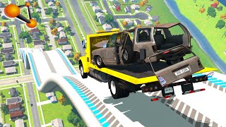 BeamNG.drive - Cars At High Speed From The Highest Slide