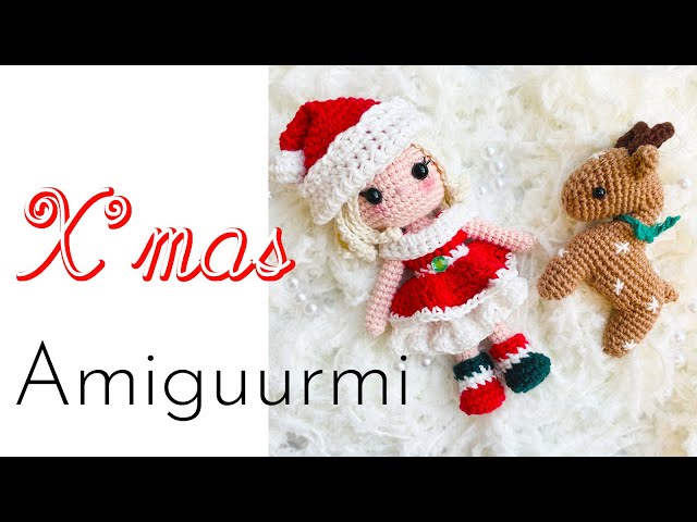 クリスマス❣️トレインに乗った編みぐるみサンタ、トナカイ、ツリーフラワーアレンジ Christmas season crochet Girl&Reindeer サンタガールと