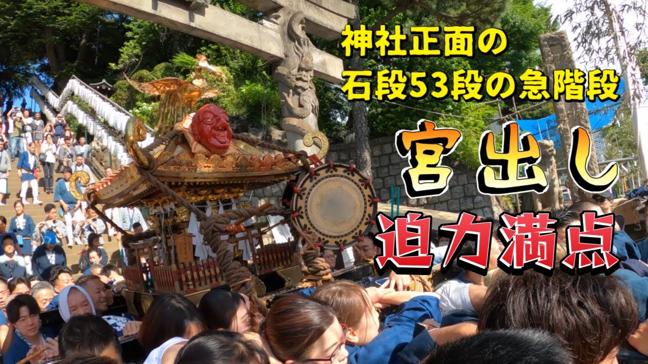 令和５年　品川神社 例大祭「 北の天王祭 」 神幸祭（ 神輿 ）神社神輿立派な宮出し渡御　 迫力満点です 。