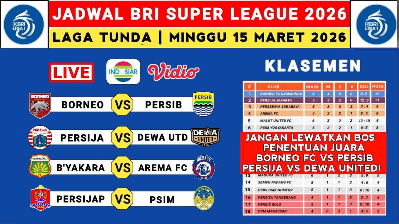 Jadwal Liga 1 2025 Tunda Pekan 21 - Borneo FC vs Persib - Persija vs Dewa United - Liga 1 Indonesia