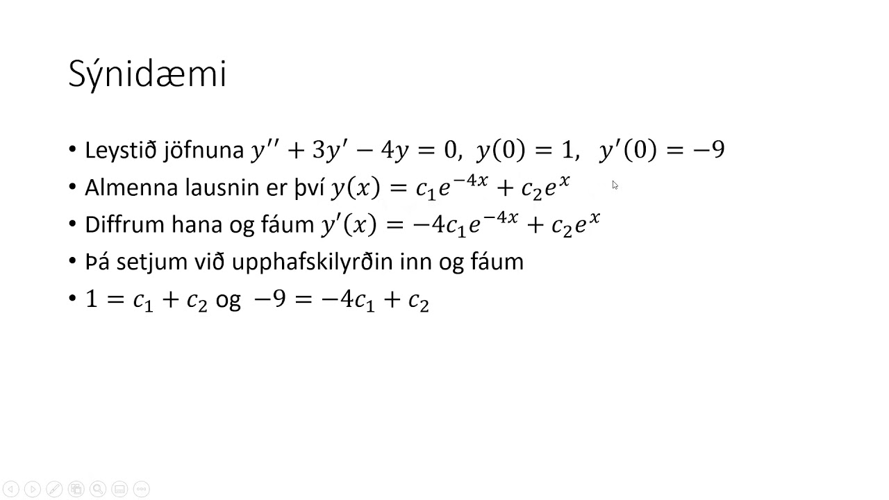 Upphafsskilyrða dæmi og jaðarskilyrða dæmi - YouTube
