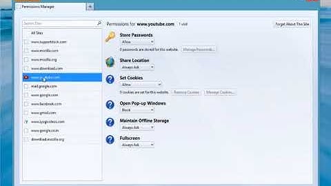 How to let certain websites save password, cookies etc  on Mozilla® Firefox in Windows® 8 1