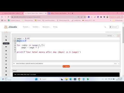 Penny a Day Doubled Python Project (Part 3) For Loop Condition