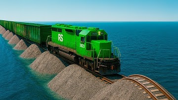 Solo Colorful Train Vs Wavy Impossible Snaky Weird Rail Tracks Crossing Deepwater | BeamNG.drive