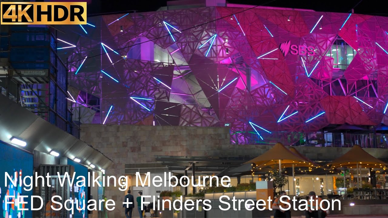 Night Walking FED Square and Flinders Street Station Melbourne