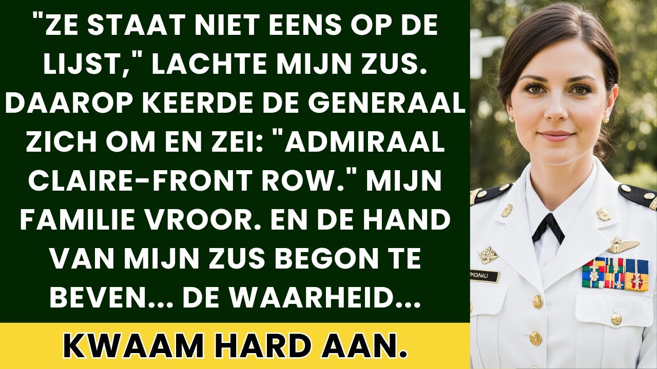 Op het feest van m’n zus stond ik niet op de lijst – tot de generaal zei: 'Welkom, admiraal Claire.