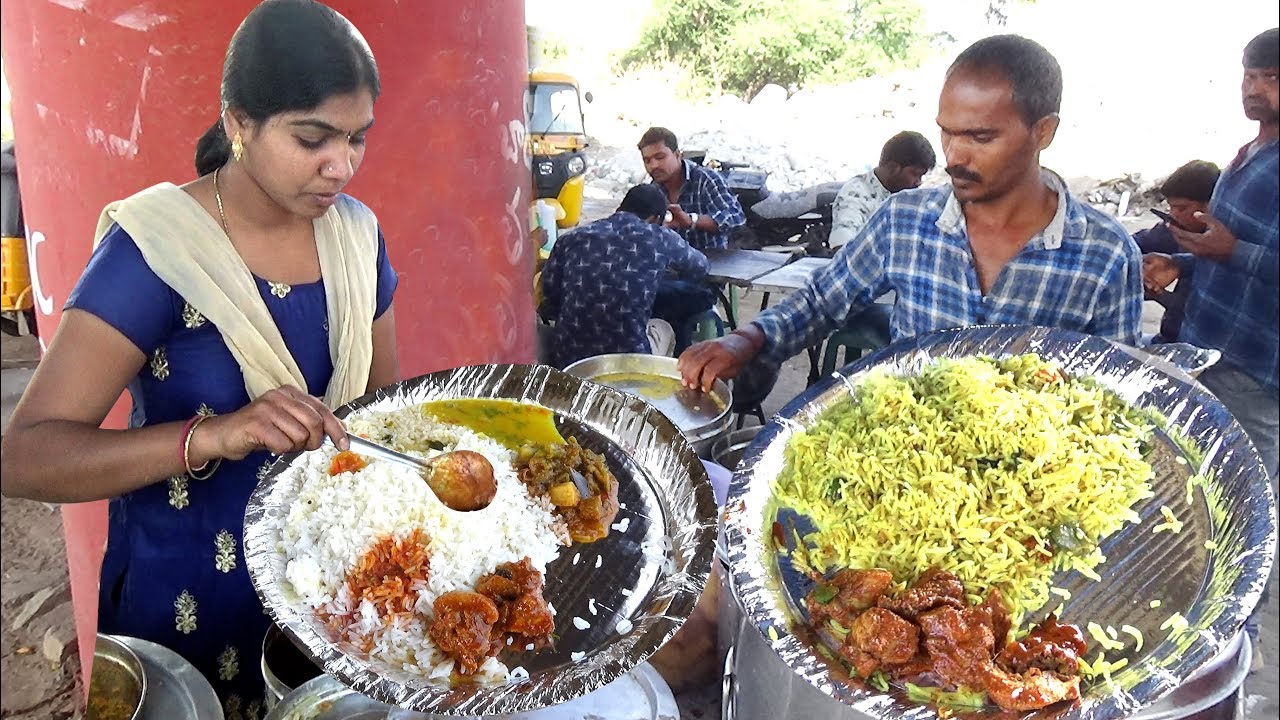 Delicious Roadside Veg & Non Veg Meals | Chicken Rice/Boti Rice/Fish Rice | Street Food Hyderabad | Street Food Catalog