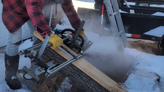 Milling tiny black walnut log with Alaskan chainsaw mill
