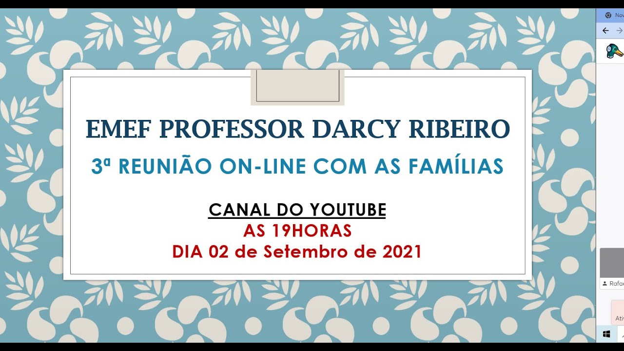 3ª Reunião Online - EMEF Professor Darcy Ribeiro - YouTube