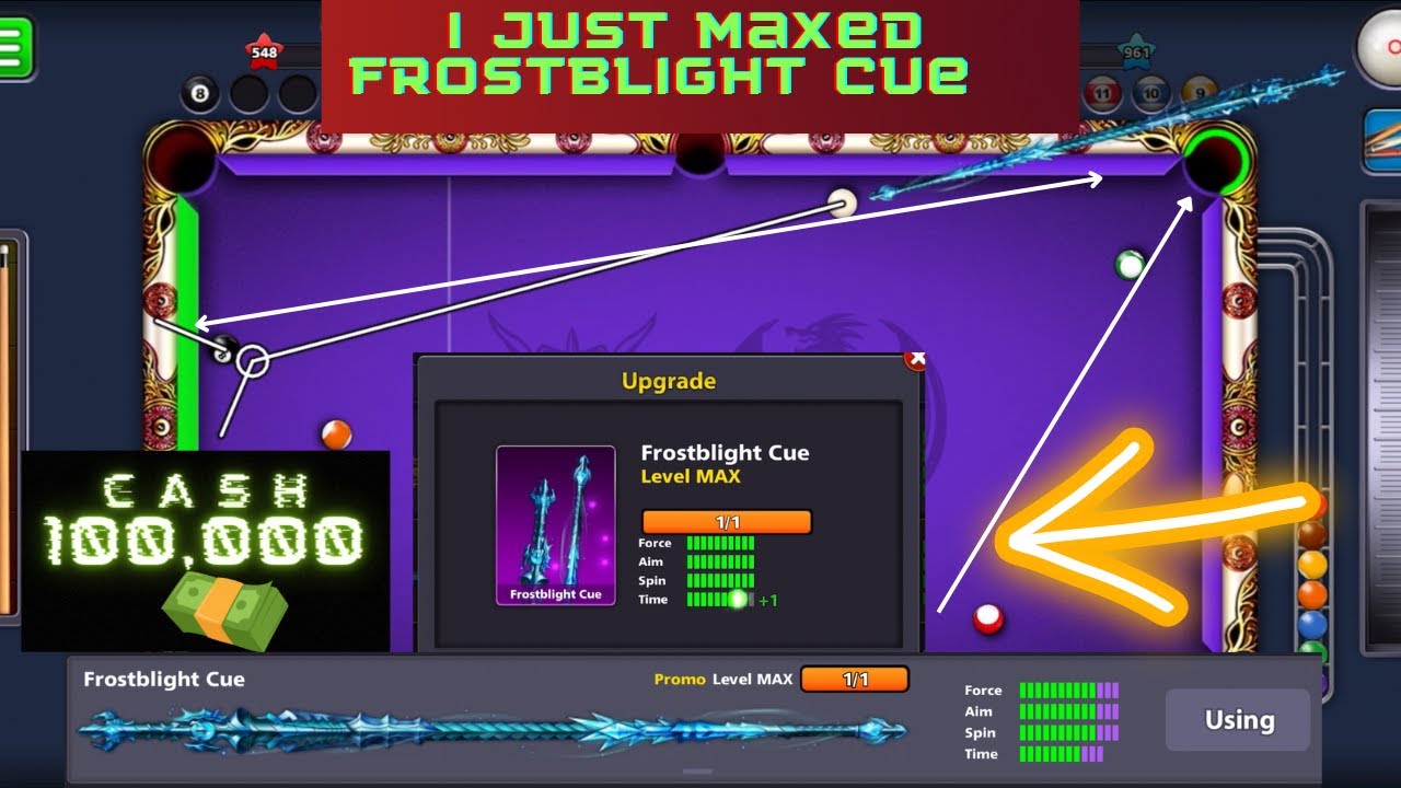 FROSTBLIGHT CUE LEVEL MAXED IN VENICE WITH 100K CASH - 8 BALL POOL 🫣