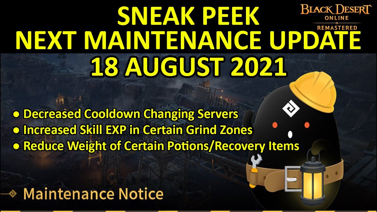 Reduce Potion Weight, Increased Skill EXP Gain, Reduce CD Change Server (Sneak Peek, 18 August 2021)