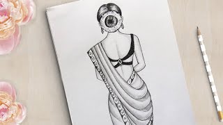 How to draw a Gorgeous Traditional Girl with Saree | Saree Drawing | girl drawing