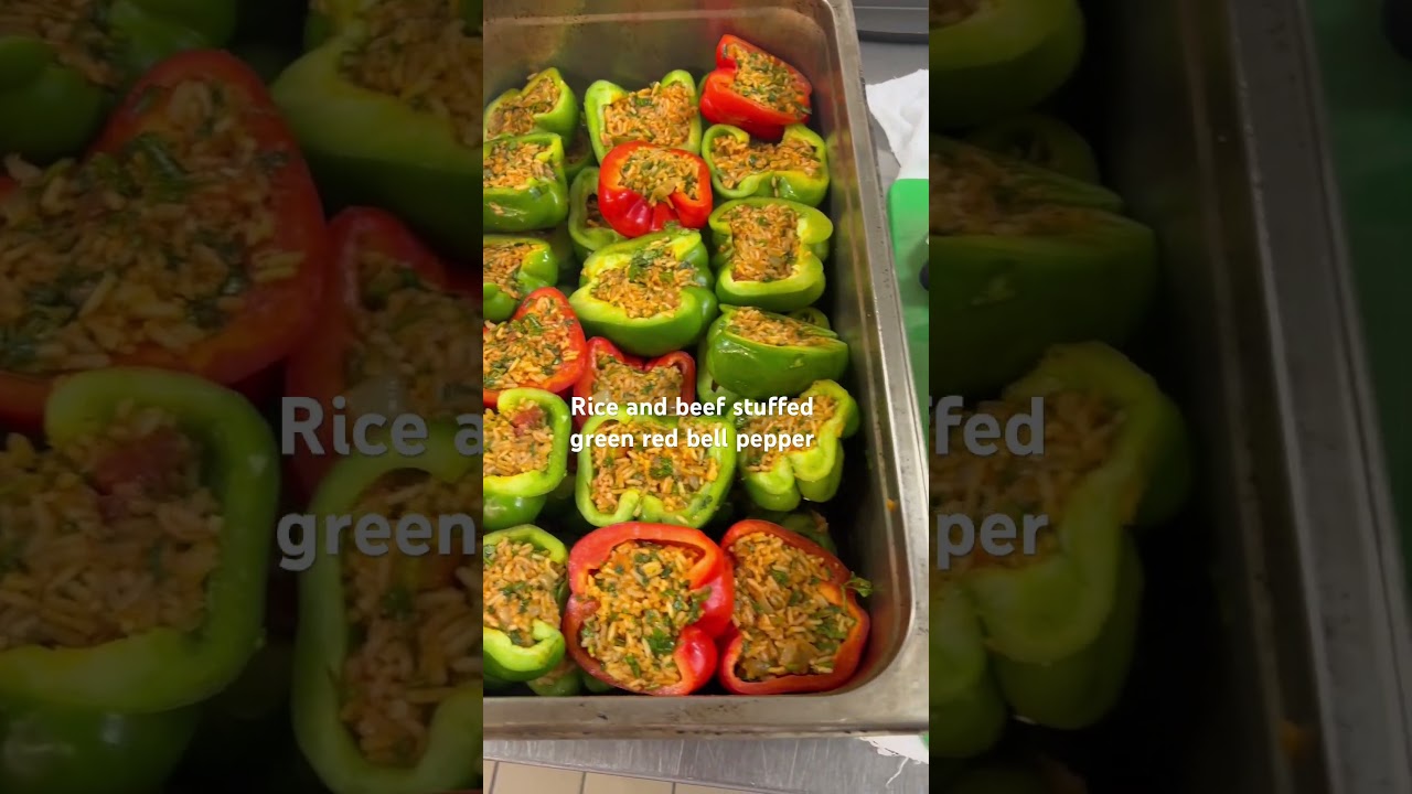 Rice and beef stuffed green red pepper