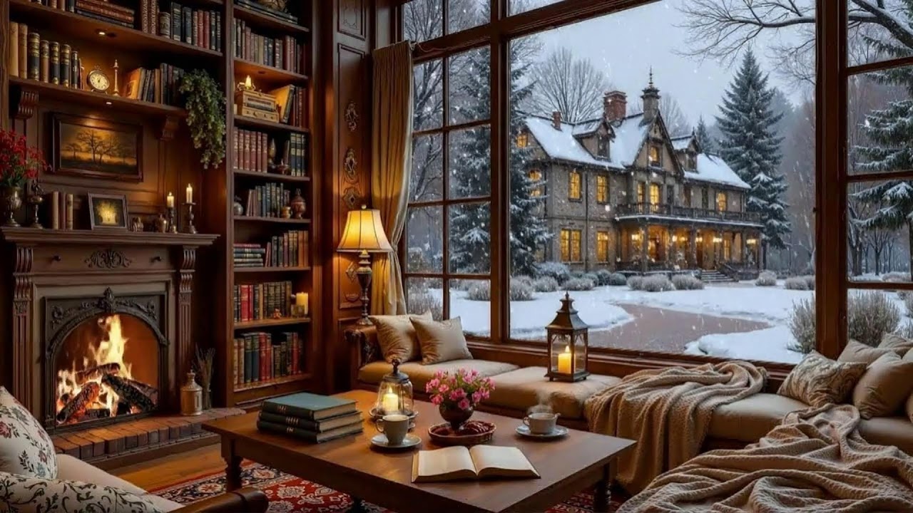 Cozy Winter Piano Jazz LIVE ❄️ Fireplace Coffee Shop Ambience for Deep Focus & Study