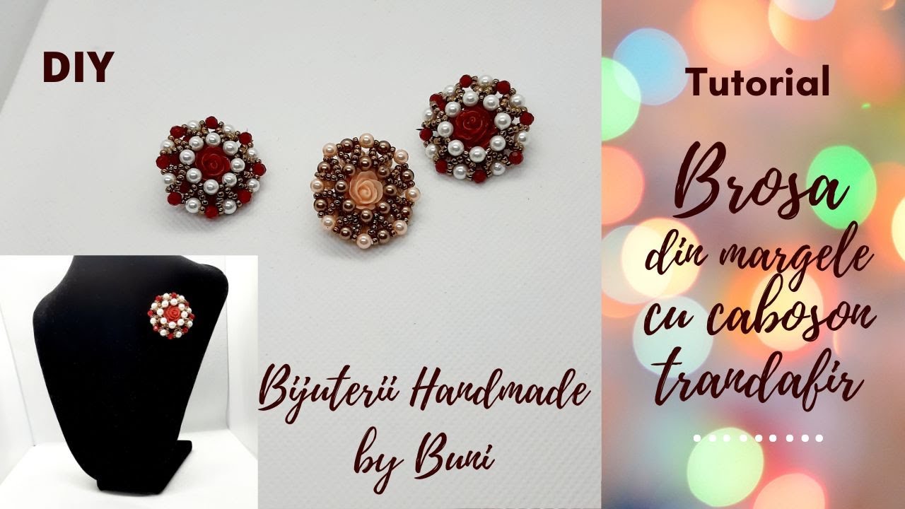 Tutorial Brosa din margele cu caboson trandafir  / flower brooch beaded tutorial