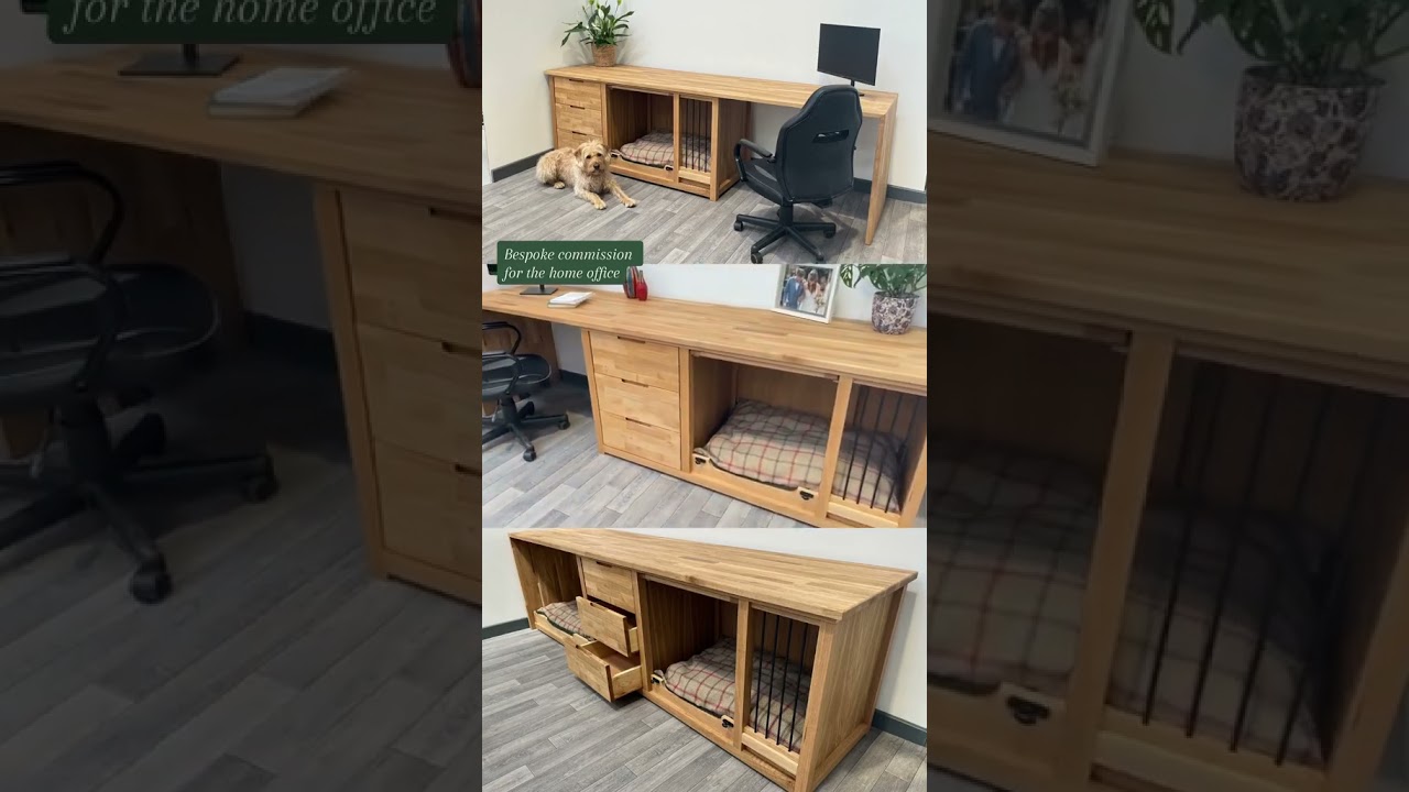 2 in 1 Wooden Office Table With Dog Crate 