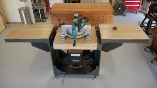 Flip top tool cart with bearings, Auto locking for flip table, mitre saw and planner thicknesser.