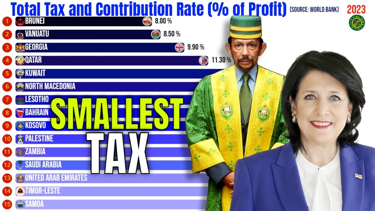 Страны с наименьшим налогом и ставкой взносов (% от при...
