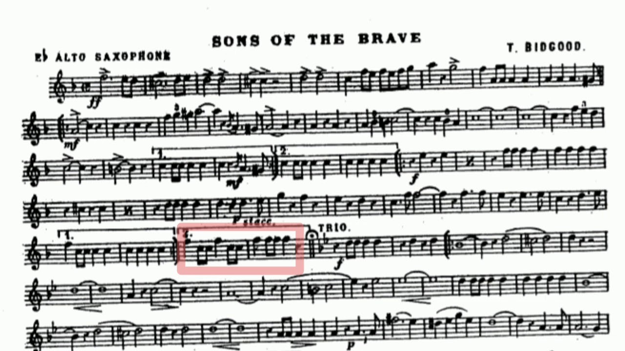 Sons of the Brave March ( with guide highlighted scores)