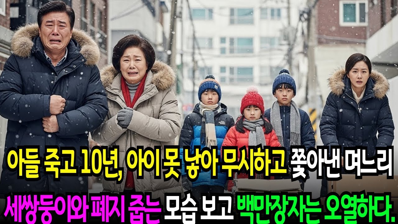 아들 죽고 10년, 아이 못 낳아 무시하고 반대했던 며느리 세쌍둥이와 폐지 줍는 모습을 보고 백만장자 부부는 오열하며 통곡하다.노후사연 | 시니어사연 |사이다사연 | 감동사연