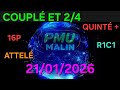 Couplé et 2sur4 pmu quinté + du jour mercredi 21/01/2026