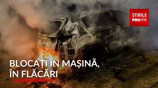 Mașină în flăcări, doi tineri morți și doi tineri salvați de martori