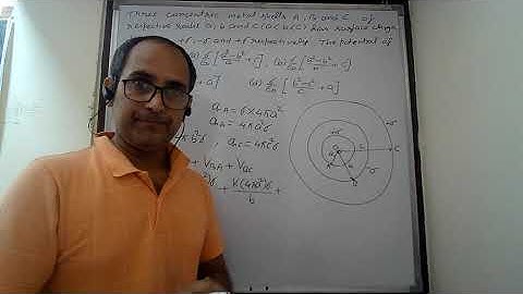 Three concentric spherical metallic shells A, B and C of radii a,b and c have charge densities...