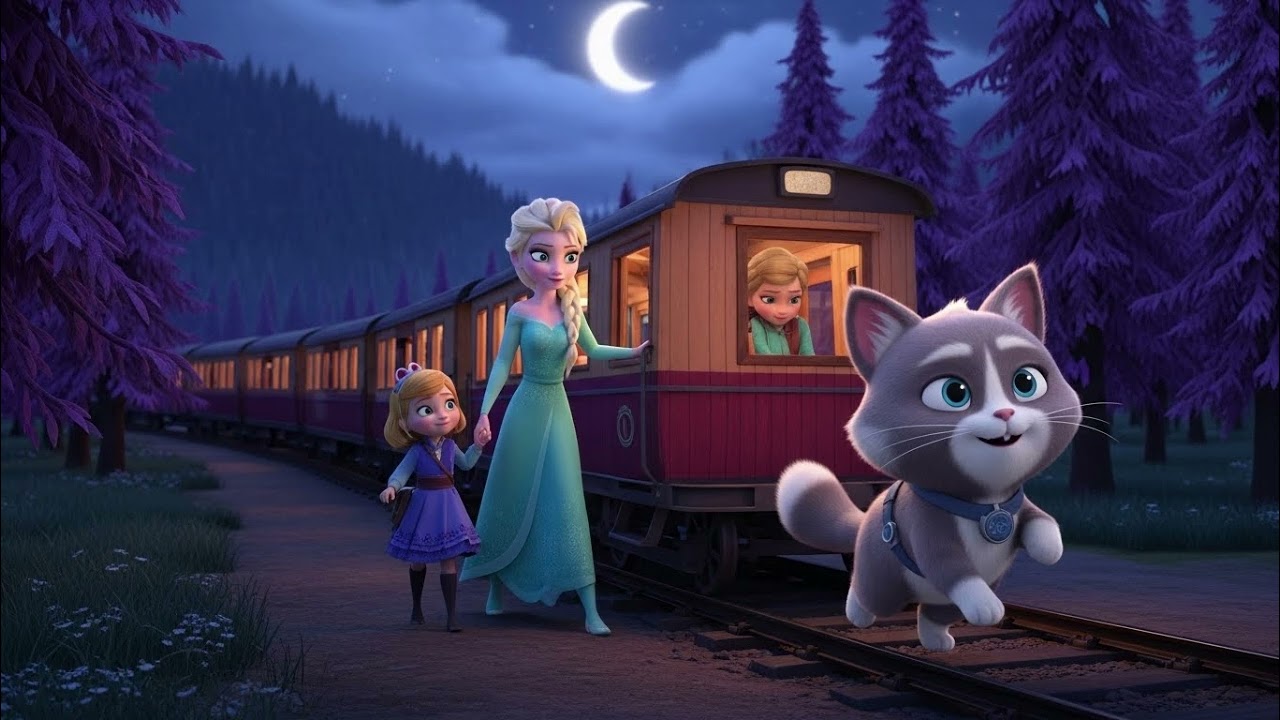 Elsa, Daughter & Fluffy Cat Explore Forest on Night Train | Magical Kids Song