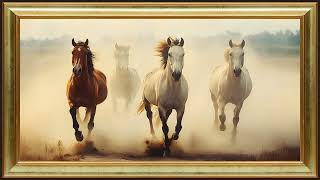 Galloping Herd, Equestrian Impressionist Oil Painting | Vintage Gold Framed Art TV Screensaver screenshot 5