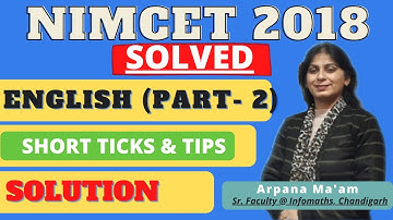 NIMCET 2018 English | Part-2 | Fully Solved | Infomaths | Short Tricks & Tips| Previous Year