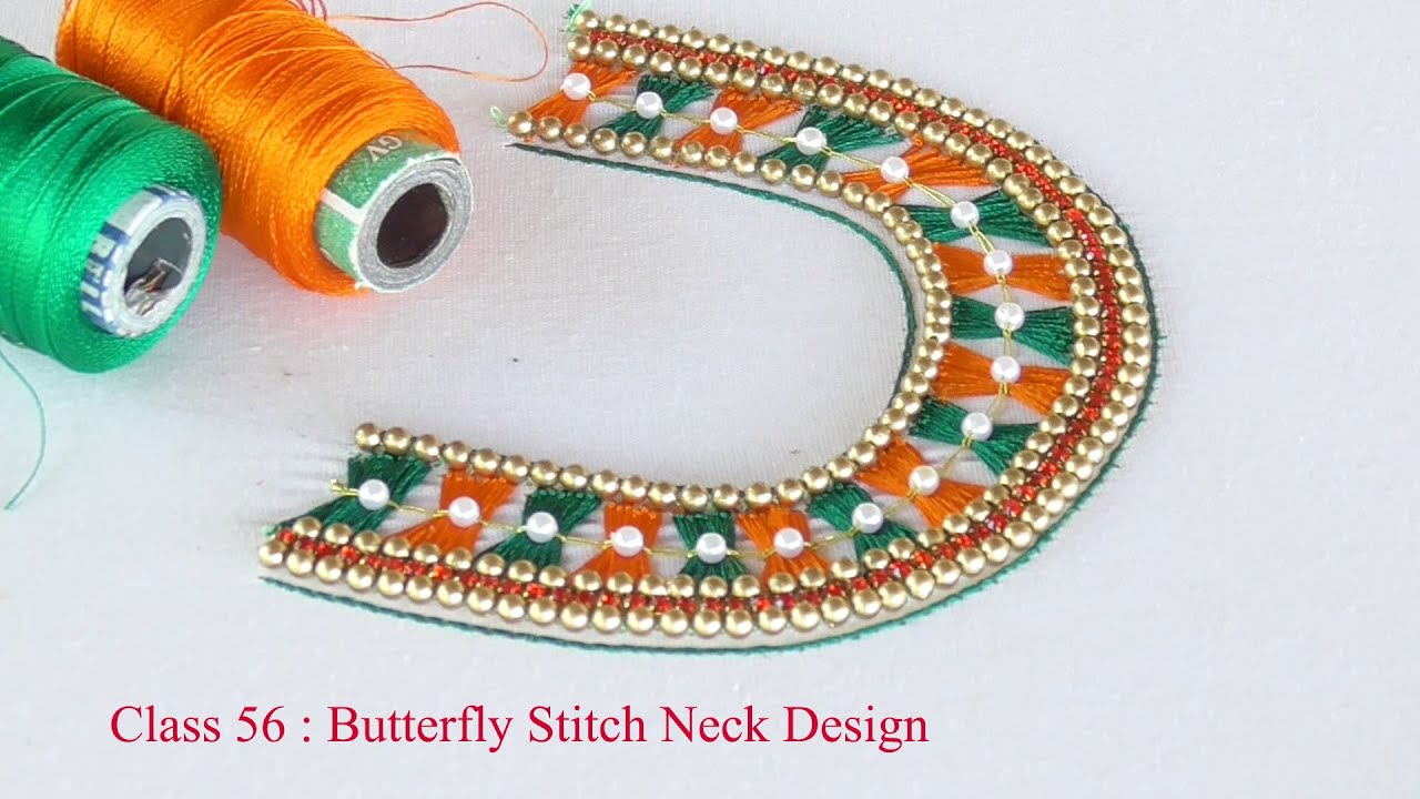 Class 56 : Aari butterfly stitch on neck design | Aari basic class